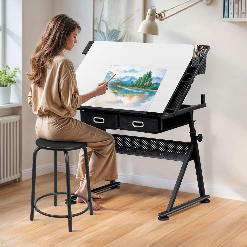 White Tilting Adjustable Artist Drafting Desk