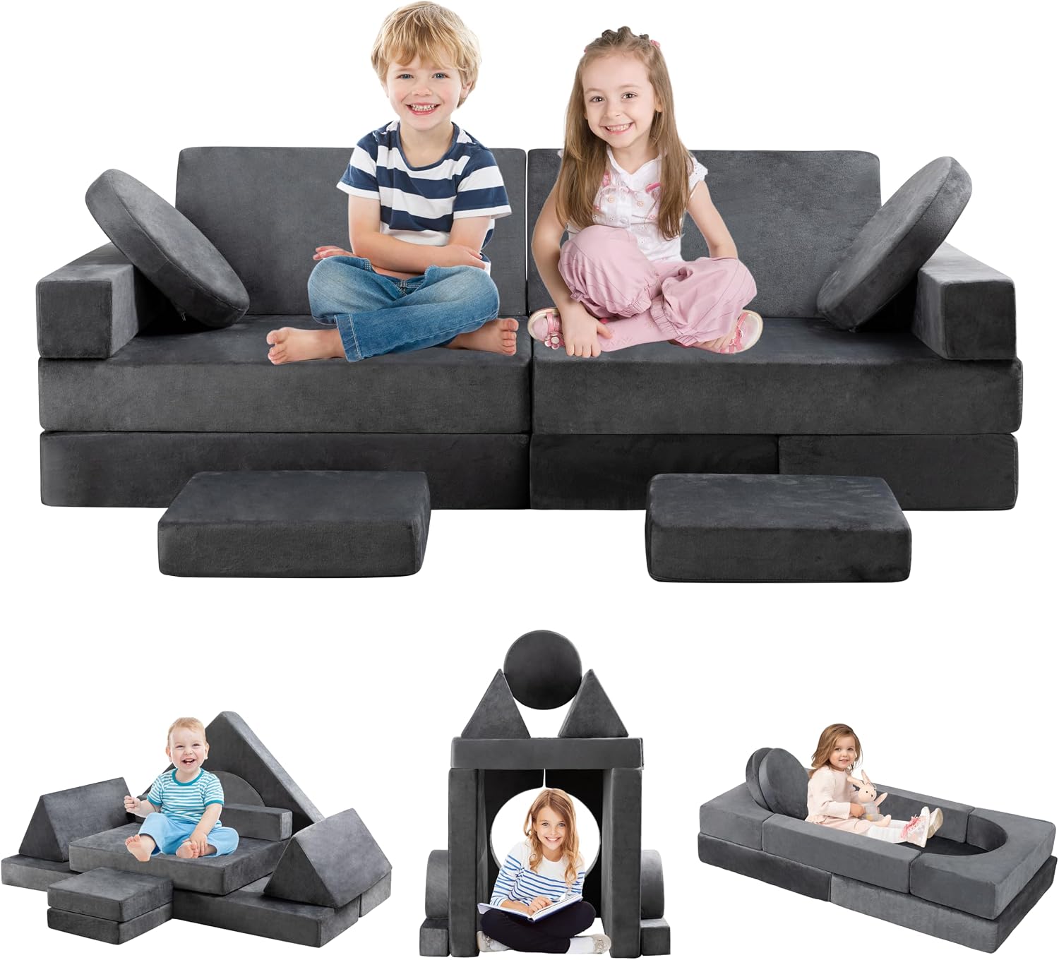 Gray Convertible Modular Kids Play Couch
