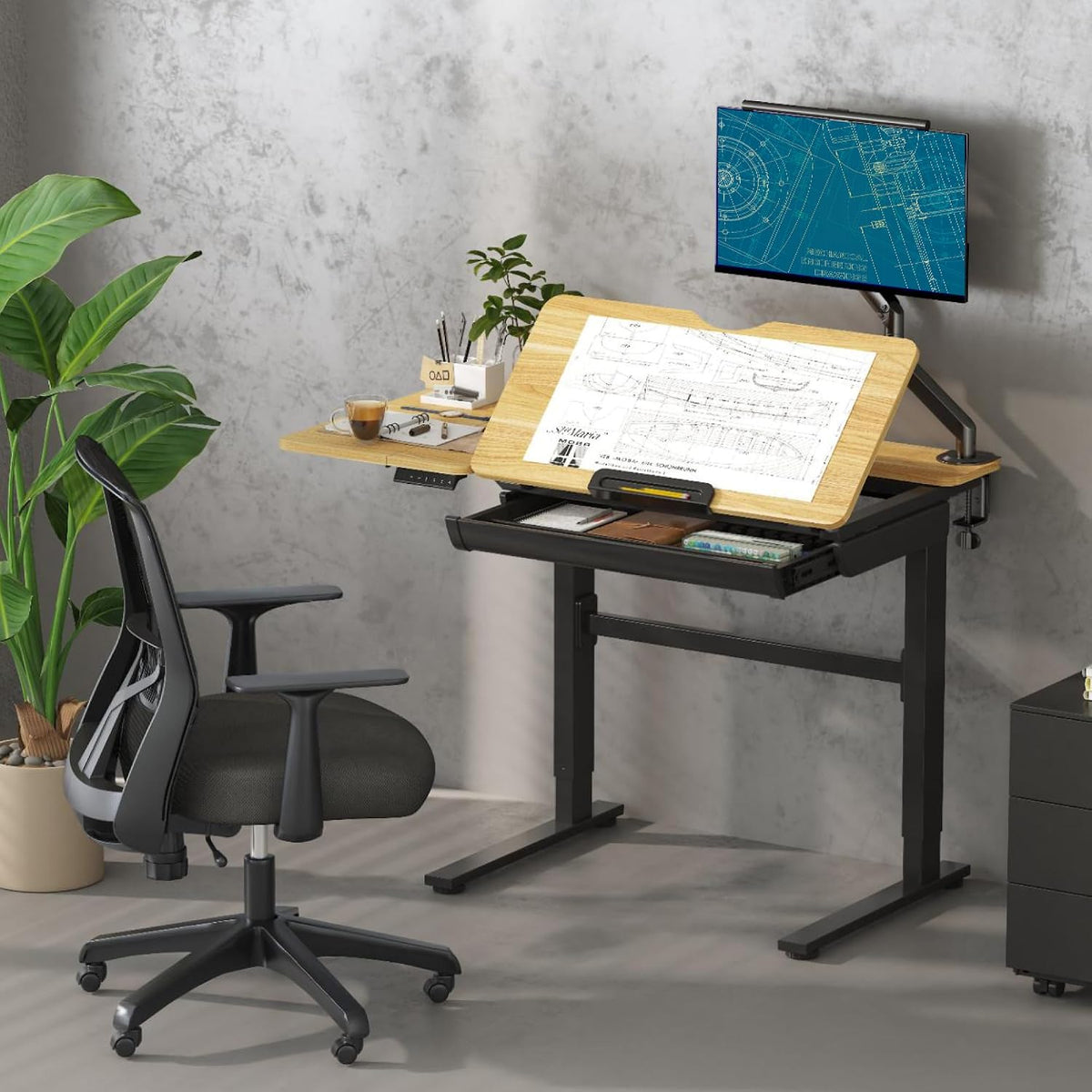 Height Adjustable Tilting Electric Drafting Desk