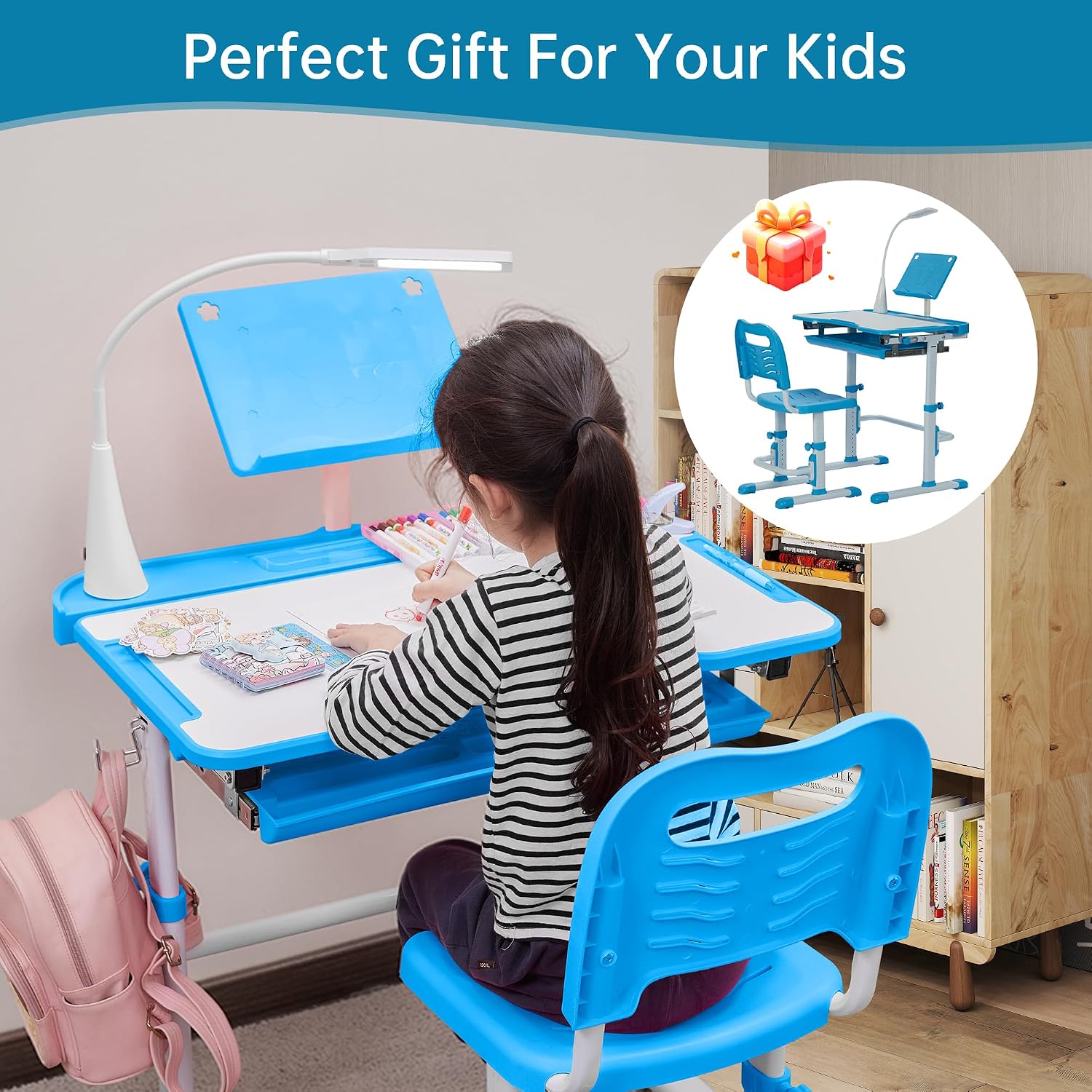 Blue LED Tilt Adjustable Kids Desk Set