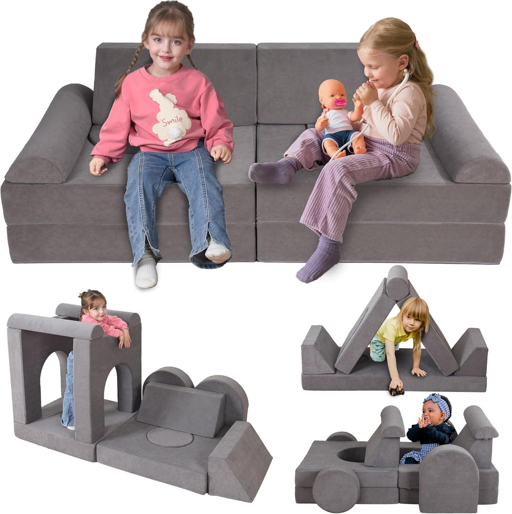Grey Foam 12-Piece Kids Play Couch