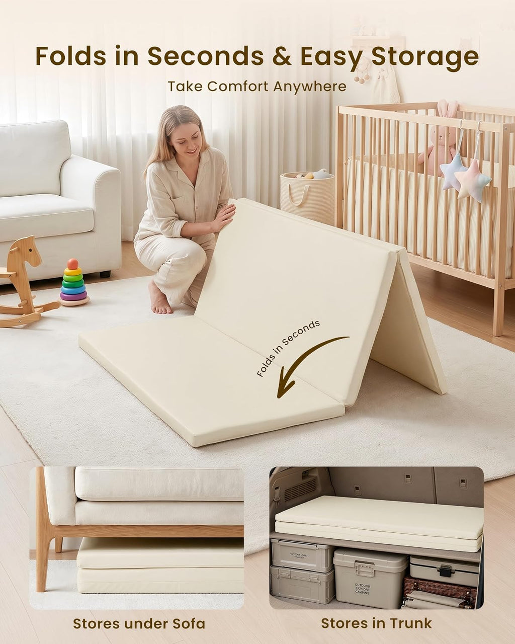 Beige Leather Foldable Waterproof Play Mat