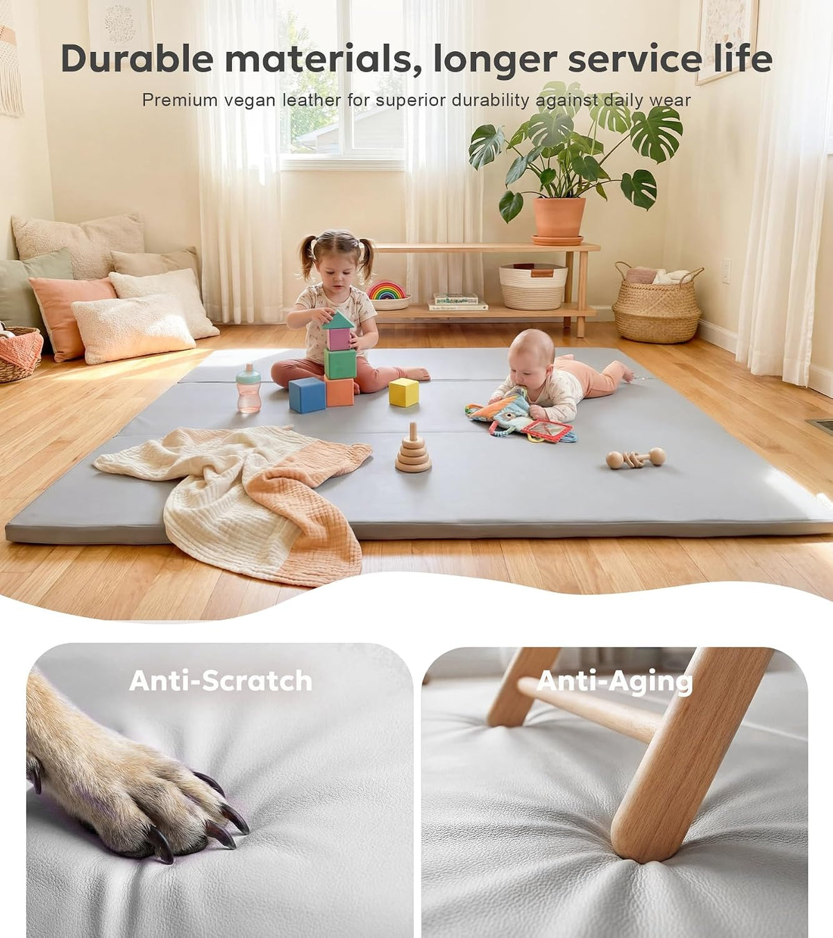 Gray Leather Thick Foldable Baby Play Mat