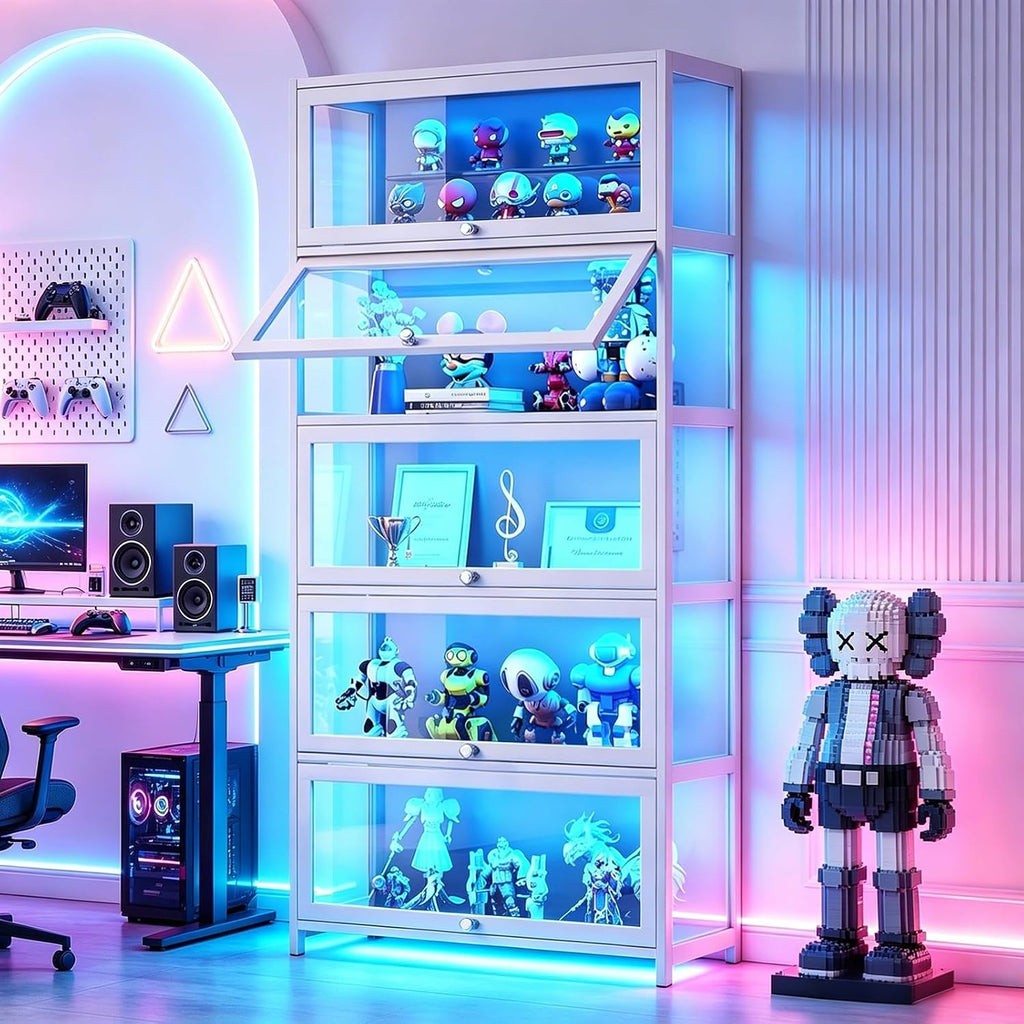 5-Tier Flip-Up Door Display Bookcase