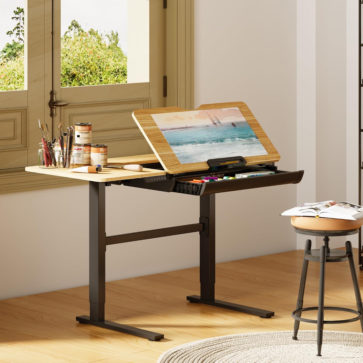 Height Adjustable Tilting Electric Drafting Desk