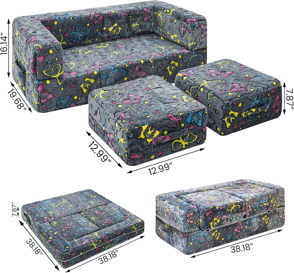 Glow Butterfly Convertible Kids Play Couch