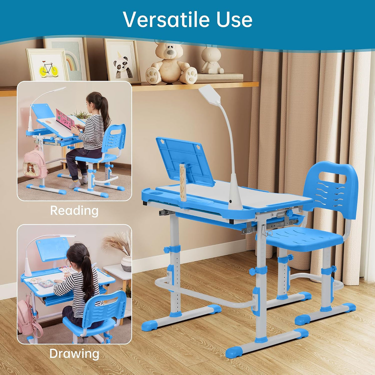 Blue LED Tilt Adjustable Kids Desk Set