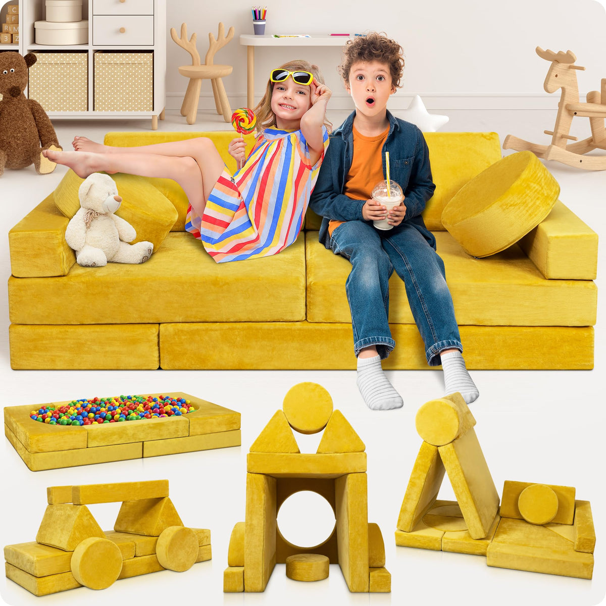 Multi-Piece Convertible Kids Modular Play Couch