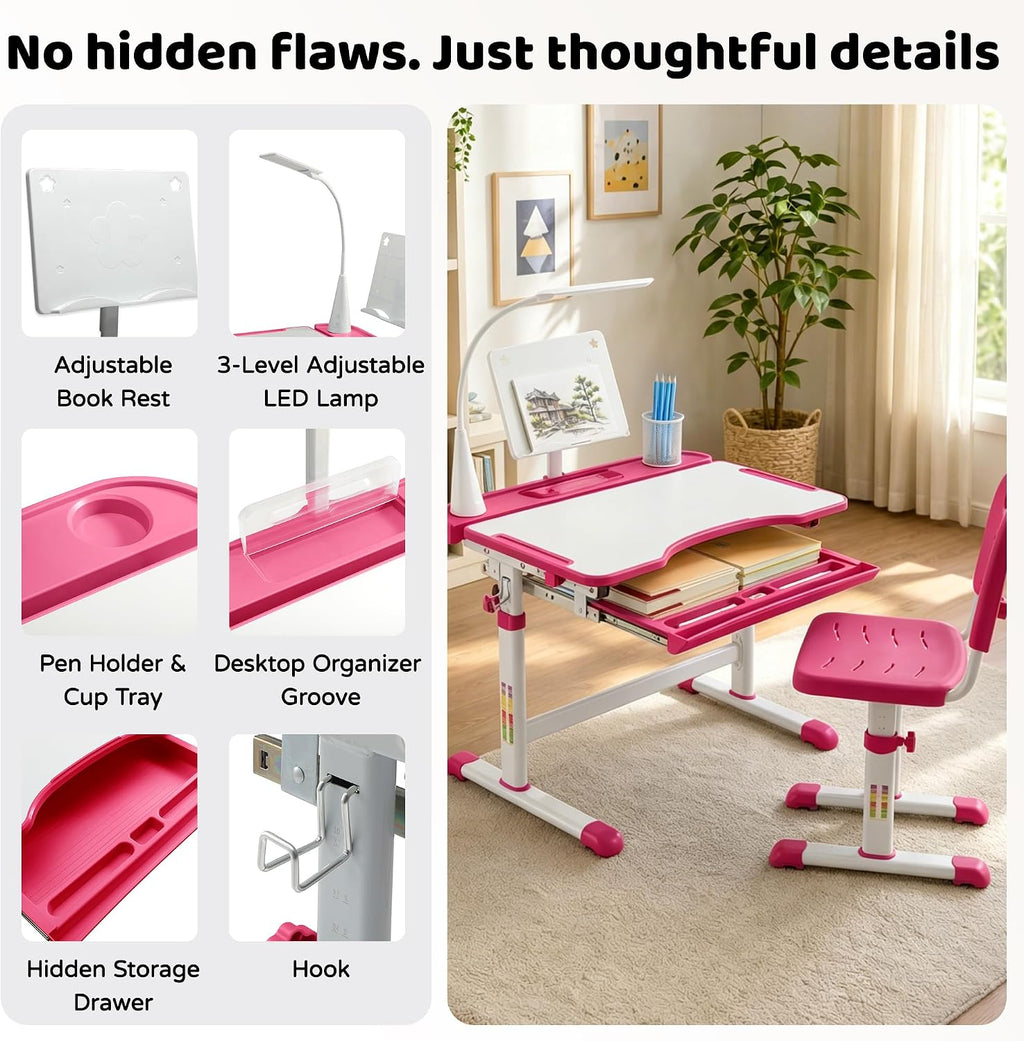LED Ergonomic Adjustable Kids Desk Set