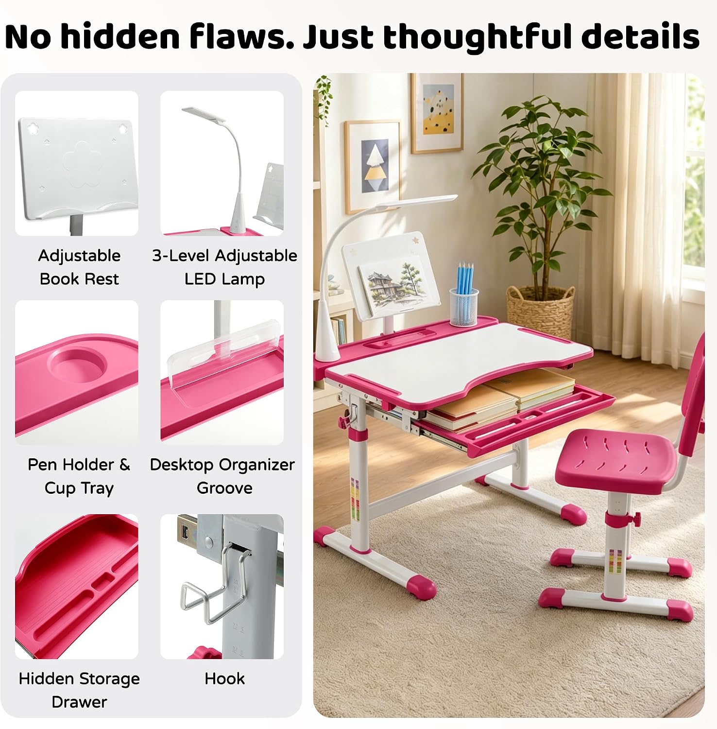 LED Ergonomic Adjustable Kids Desk Set