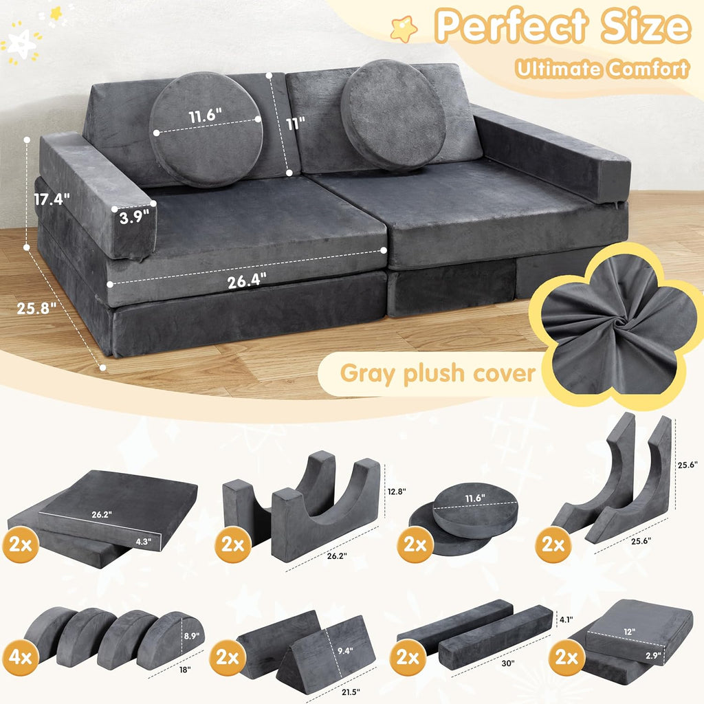 Gray Convertible Modular Kids Play Couch