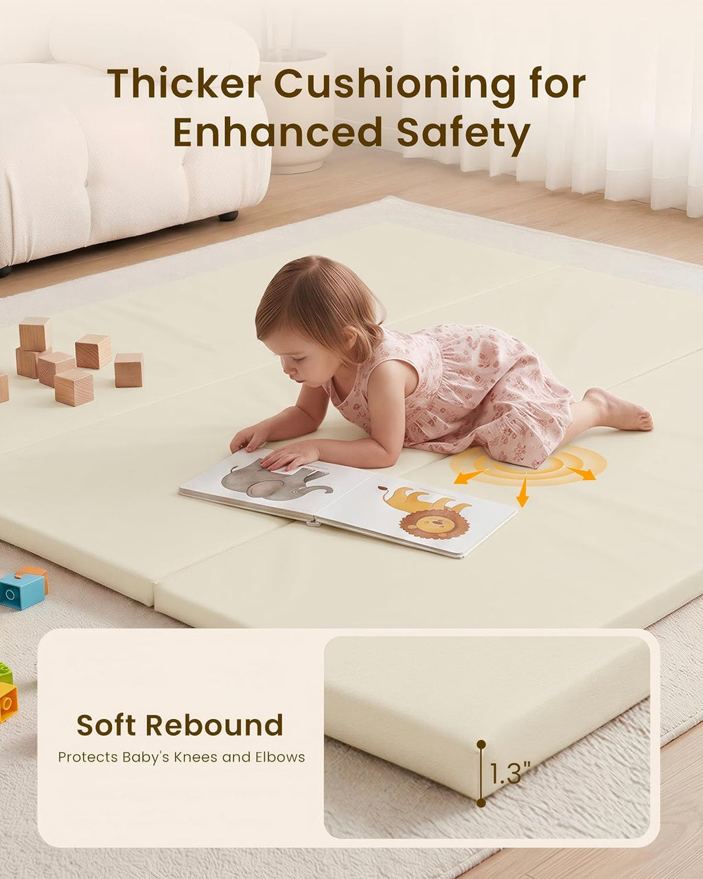 Beige Leather Foldable Waterproof Play Mat