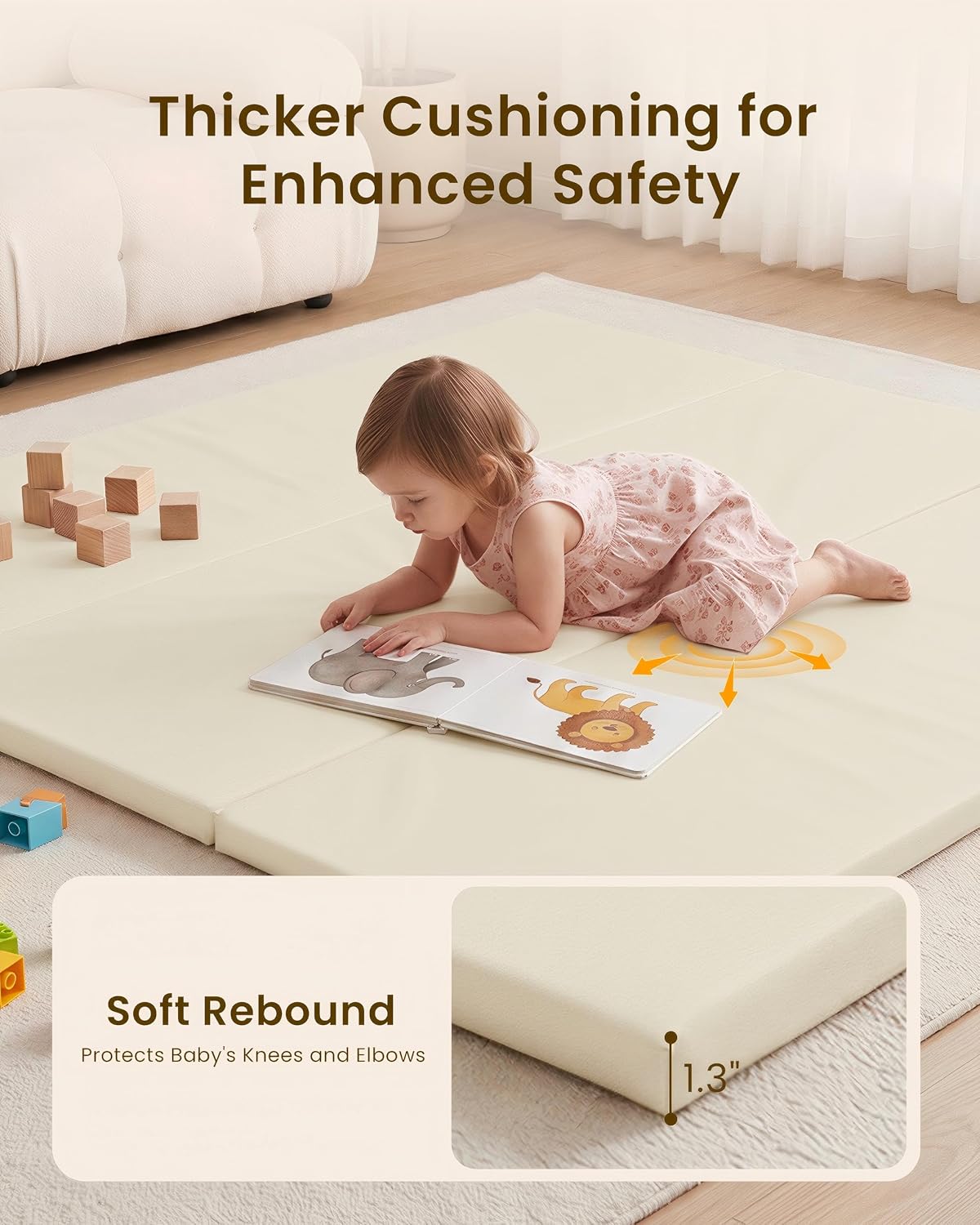 Beige Leather Foldable Waterproof Play Mat