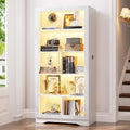 White LED 5-Tier Glass Door Bookcase